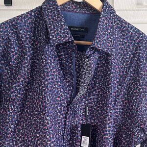 NWT Bugatchi L/S Button-down Shirt in Abstract Pattern of Red, Blue, Black, XL